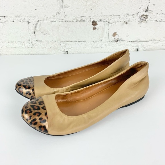 J. Crew Anya Patent Leopard Brown Leather Hidden Wedge Ballet Slip On Flats 7.5 - Picture 1 of 12